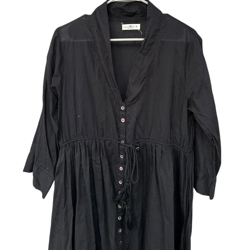 Natural Life 100% Organic Cotton Long Sleeve Dress - Size Medium - Black - Picture 10 of 14